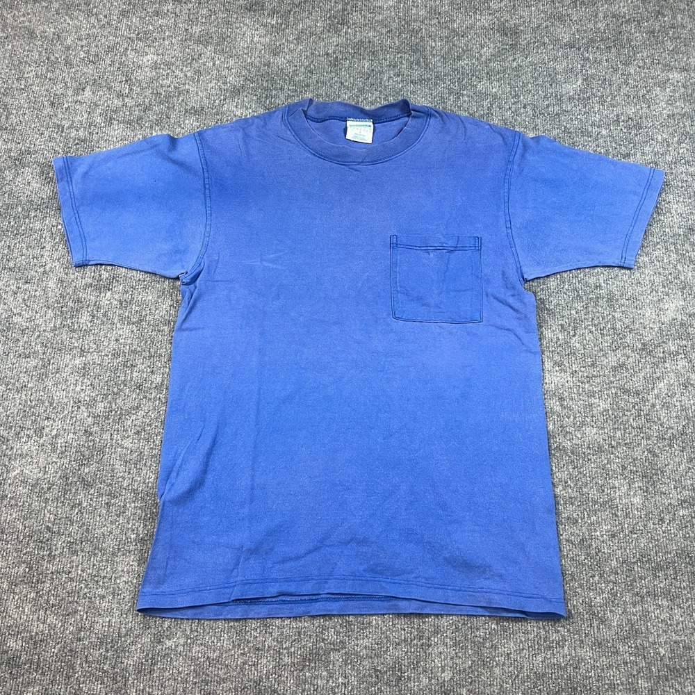 Vintage Cheetah Mervyns T Shirt Mens Small Loom Blue Crew Neck‎ Pocket Cotton